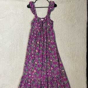 LOFT Purple/pink  Clover Hibiscus Ruffle Midi Halter Dress Sz. 4 Cottage Core